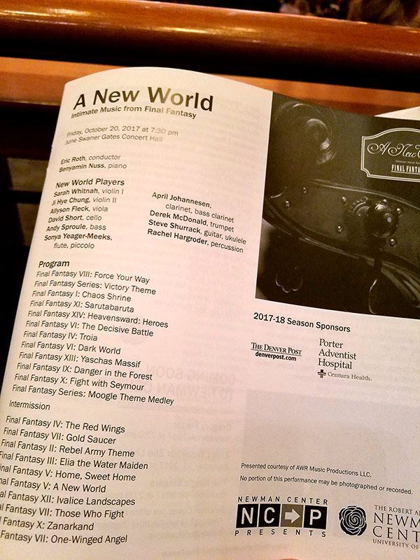 Program for A New World: Intimate Music from Final Fantasy