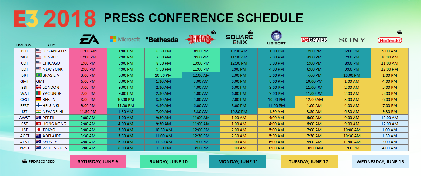 E3 2018 press conference schedule
